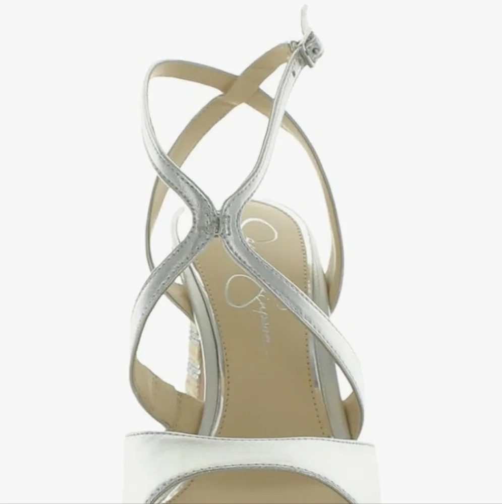 Jessica Simpson Women's Silver Dosia Embellished Faux Leather Sandals